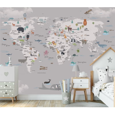 Papel de Parede Infantil Mapa Mundi Inverno - VR54