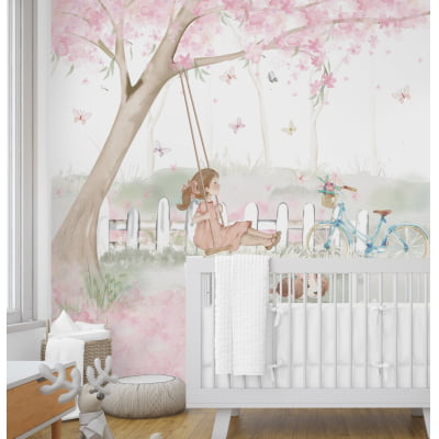 Papel de Parede Infantil Menina Floral Rosa Pétalas Caindo