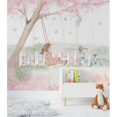 Papel de Parede Infantil Menina Floral Rosa Pétalas Caindo