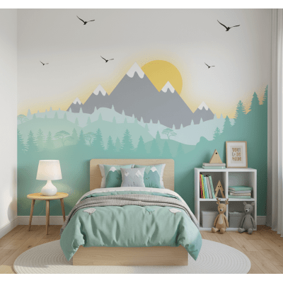Papel de Parede Infantil Montanhas com Sol -VR773