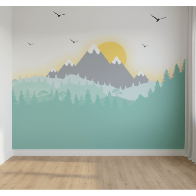 Papel de Parede Infantil Montanhas com Sol -VR773