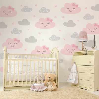 Papel de Parede Infantil nuvens coloridas rosa feminino - VR651