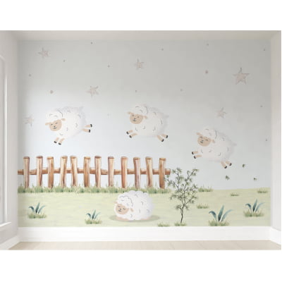 Papel De Parede Ovelha Estrelas Quarto Infantil Bebê VR564