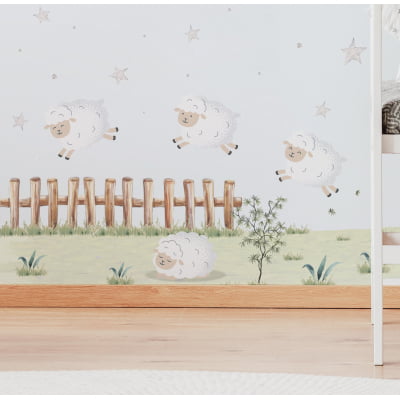 Papel De Parede Ovelha Estrelas Quarto Infantil Bebê VR564