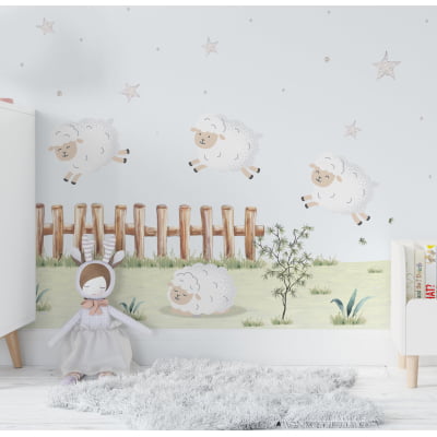 Papel De Parede Ovelha Estrelas Quarto Infantil Bebê VR564