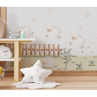 Papel De Parede Ovelha Estrelas Quarto Infantil Bebê VR564