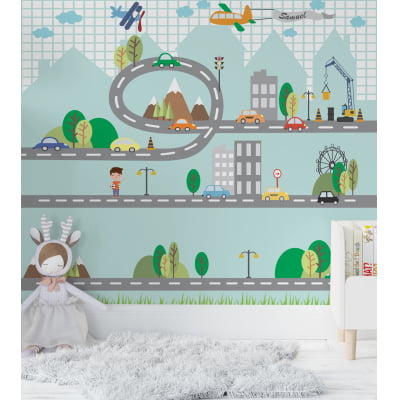 Papel de parede Infantil Geométrico Pista de Carros