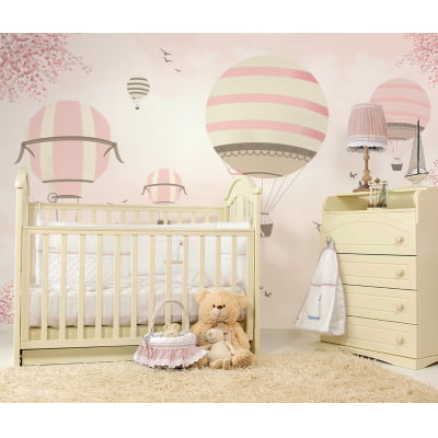 Papel de Parede infantil quarto balões rosa floral - VR673