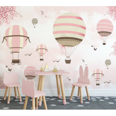 Papel de Parede infantil quarto balões rosa floral - VR673