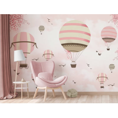 Papel de Parede infantil quarto balões rosa floral - VR673