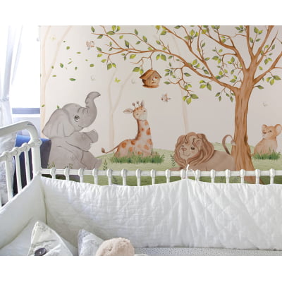 Papel de Parede Infantil Safari Animal Leãozinho e Elefantinho