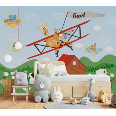 Papel de Parede Infantil Safari fazendinha avião safari - VR650