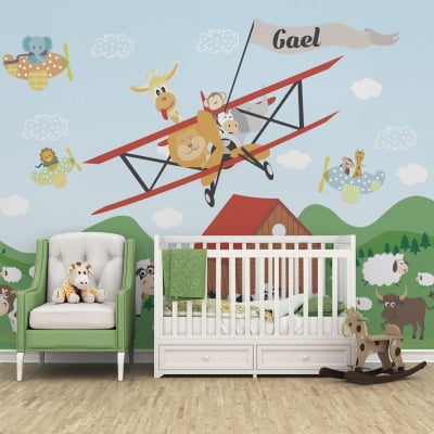 Papel de Parede Infantil Safari fazendinha avião safari - VR650