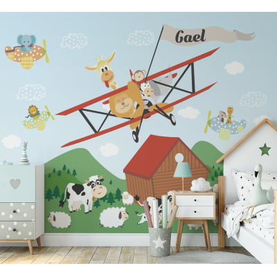 Papel de Parede Infantil Safari fazendinha avião safari - VR650