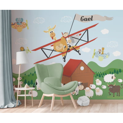 Papel de Parede Infantil Safari fazendinha avião safari - VR650