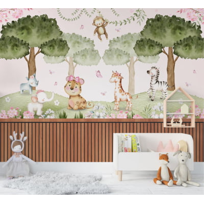 Papel de Parede Infantil Safari Rosa Feminino - VR479B