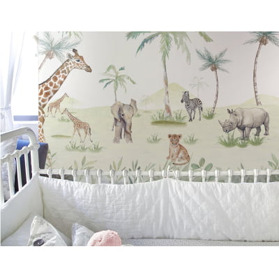 Papel de Parede Infantil Safari Floresta Animais Coqueiro