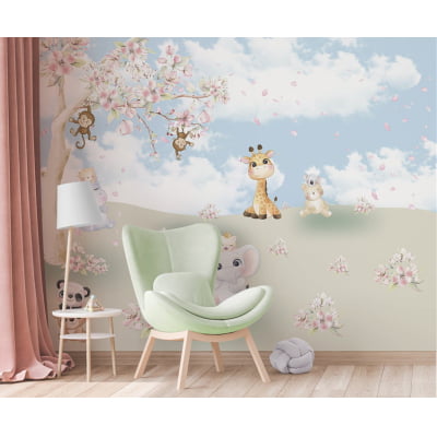 Papel de Parede infantil safari floresta árvore floral - VR689