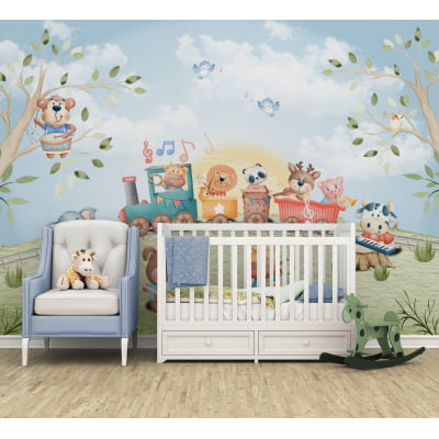 Papel De Parede Safari Trenzinho Quarto Infantil Bebê VR592