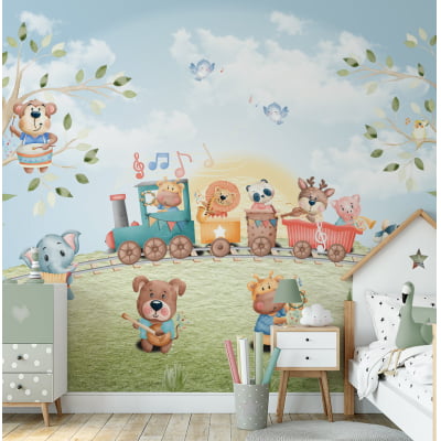 Papel De Parede Safari Trenzinho Quarto Infantil Bebê VR592