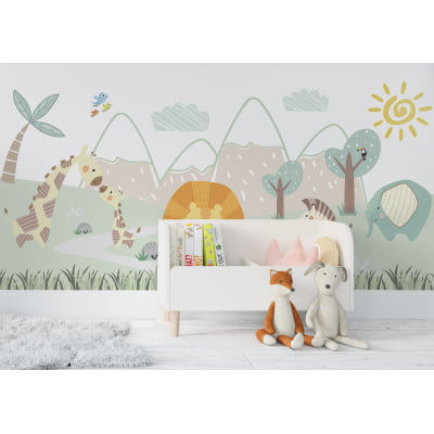 Papel de Parede infantil savana floresta safari animias quarto de bebê - VR691