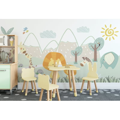 Papel de Parede infantil savana floresta safari animias quarto de bebê - VR691