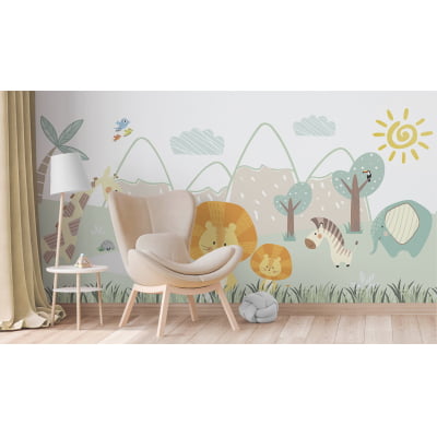 Papel de Parede infantil savana floresta safari animias quarto de bebê - VR691