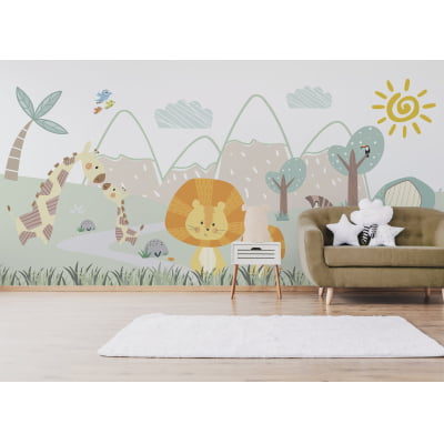 Papel de Parede infantil savana floresta safari animias quarto de bebê - VR691