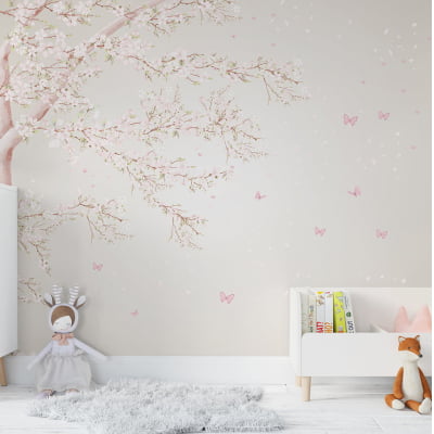 Papel de Parede Floral Delicado Árvore Rosa Infantil  - VR511