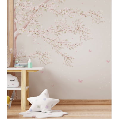 Papel de Parede Floral Delicado Árvore Rosa Infantil  - VR511