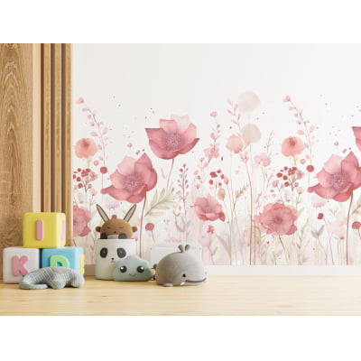 Papel De Parede Jardim Flores Rosa Delicado Infantil - VR626