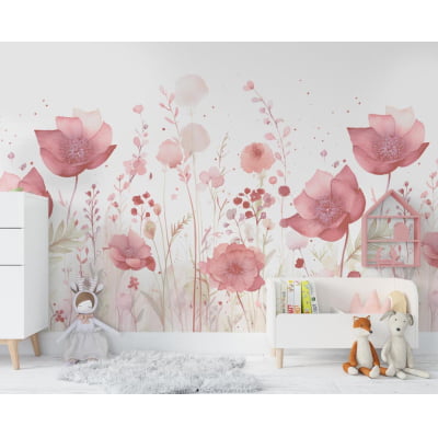 Papel De Parede Jardim Flores Rosa Delicado Infantil - VR626