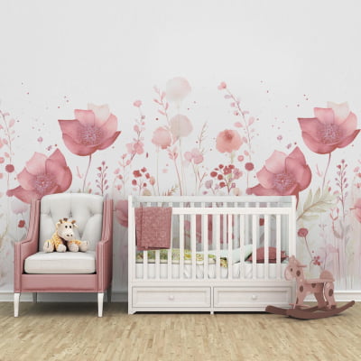 Papel De Parede Jardim Flores Rosa Delicado Infantil - VR626