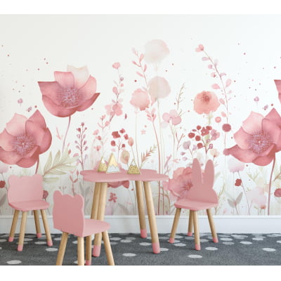 Papel De Parede Jardim Flores Rosa Delicado Infantil - VR626