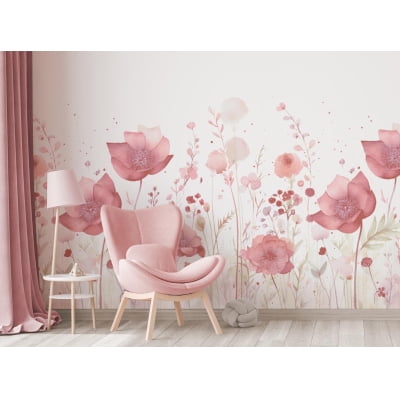 Papel De Parede Jardim Flores Rosa Delicado Infantil - VR626