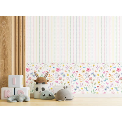 Papel De Parede Jardim Listras Coloridas Bebê Infantil VR716