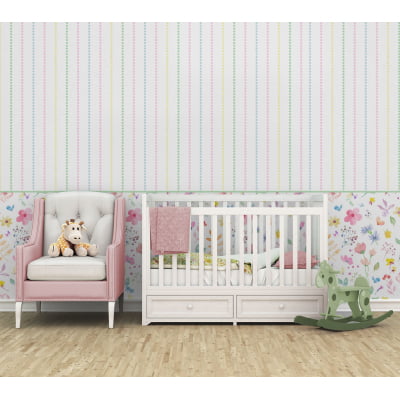 Papel De Parede Jardim Listras Coloridas Bebê Infantil VR716