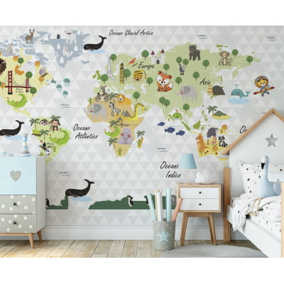 Papel de Parede Infantil Mapa mundi