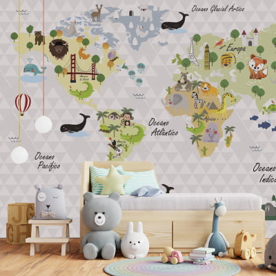 Papel de Parede Infantil Mapa mundi