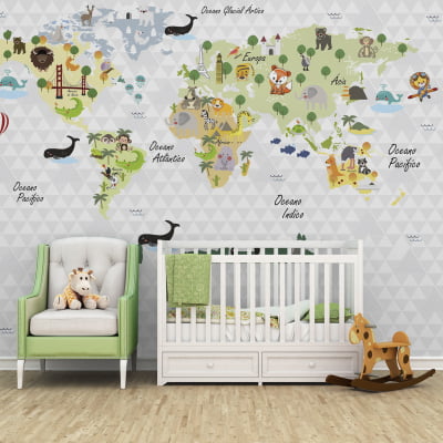 Papel de Parede Infantil Mapa mundi