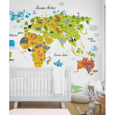 Papel de Parede Infantil Mapa Mundi