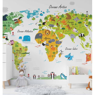 Papel de Parede Infantil Mapa Mundi