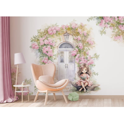 Papel De Parede Menininha Livro Floral Rosa Infantil Bebê - VR627