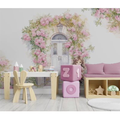 Papel De Parede Menininha Livro Floral Rosa Infantil Bebê - VR627