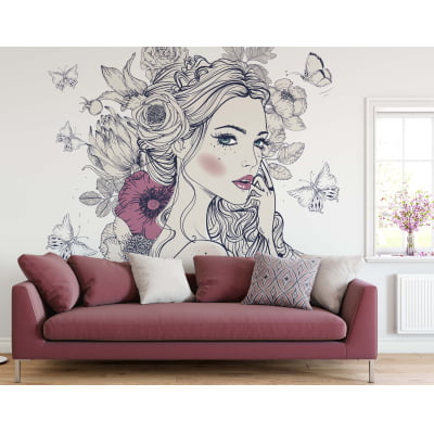 Papel de Parede Mulher Floral