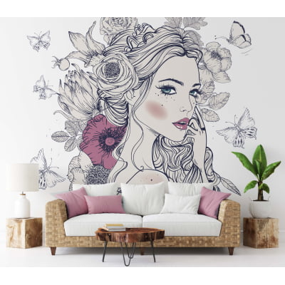 Papel de Parede Mulher Floral