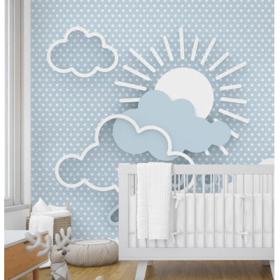 Papel De Parede Nuvem Sol Quarto De Bebê Infantil VR359