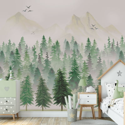 Papel De Parede Paisagem Floresta Pinheiro Quarto Bebê VR599