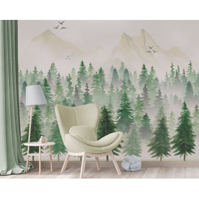 Papel De Parede Paisagem Floresta Pinheiro Quarto Bebê VR599