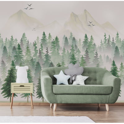 Papel De Parede Paisagem Floresta Pinheiro Quarto Bebê VR599